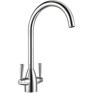 NES HOME Modern Brushed Nickel Kitchen Sink Basin Twin Lever Mono Mixer Tap With 360 Swivel Spout NES HOME Modern Brushed Nickel Kitchen Sink Basin Twin Lever Mono Mixer Tap With 360 Swivel Spout