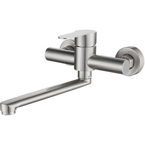 SJQKA Wall-mounted kitchen tap, 360° swivel sink mixer, kitchen tap made of 304 stainless steel, brushed SJQKA Wall-mounted kitchen tap, 360° swivel sink mixer, kitchen tap made of 304 stainless steel, brushed