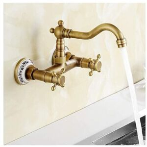 CYSLMUK Wall Mounted Kitchen Faucet, Vintage Basin Faucet with Ceramic Hot and Cold Water Brass Antique Sink Faucet CYSLMUK Wall Mounted Kitchen Faucet, Vintage Basin Faucet with Ceramic Hot and Cold Water Brass Antique Sink Faucet