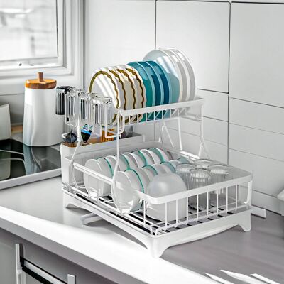 LIVINGANDHOME 2-Tier Dish Drainer with Drying Tray LIVINGANDHOME 2-Tier Dish Drainer with Drying Tray