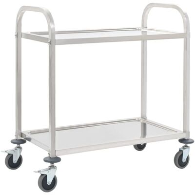 vidaXL Stainless Steel 2-Tier Serving Trolley - Kitchen & Party Helper vidaXL Stainless Steel 2-Tier Serving Trolley - Kitchen & Party Helper