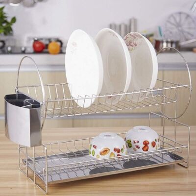 IKODM 304 Stainless Steel Two Tier Dish Drainer Rack for Kitchen Sink IKODM 304 Stainless Steel Two Tier Dish Drainer Rack for Kitchen Sink