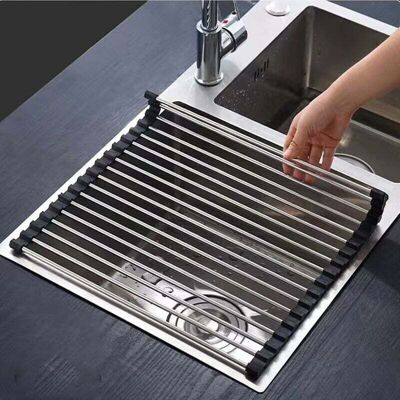YMYNY Black Stainless Steel Dish Drainer Kitchen Foldable and Removable Stainless Steel Roller Drying Rack for Sink 43CM35CM mumu YMYNY Black Stainless Steel Dish Drainer Kitchen Foldable and Removable Stainless Steel Roller Drying Rack for Sink 43CM35CM mumu