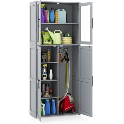 COSTWAY Broom Closet Storage Cabinet Wooden Utility Organizer w/Doors-Grey COSTWAY Broom Closet Storage Cabinet Wooden Utility Organizer w/Doors-Grey