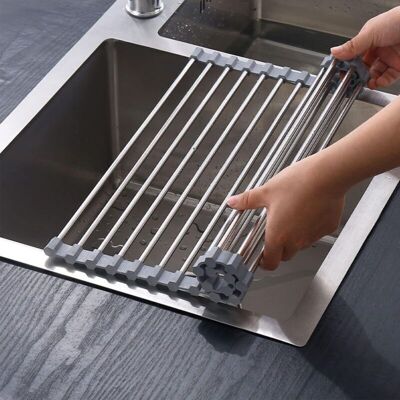 Foldable and removable dish drainer 47 x 36 cm - Stainless steel dish drainer - practical household accessory - grey Foldable and removable dish drainer 47 x 36 cm - Stainless steel dish drainer - practical household accessory - grey