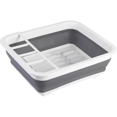 SNQ Folding dish drainer, plastic dish drainer, cutlery and plate holder, plastic, 36.5 x 13 x 31 cm, white-grey SNQ Folding dish drainer, plastic dish drainer, cutlery and plate holder, plastic, 36.5 x 13 x 31 cm, white-grey
