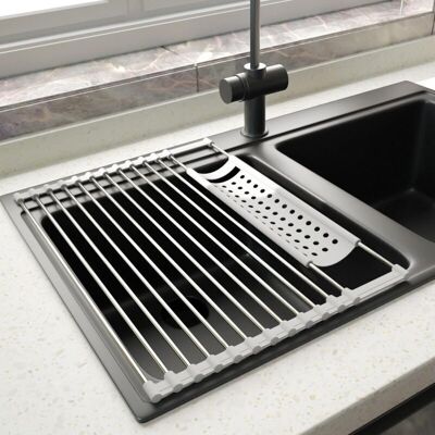 ODIPIE Stainless Steel Kitchen Dish Drainer Foldable and Removable Stainless Steel Roller Drying Rack for Sink Draining Mesh Basket 43CM35CM Gray ODIPIE Stainless Steel Kitchen Dish Drainer Foldable and Removable Stainless Steel Roller Drying Rack for Sink Draining Mesh Basket 43CM35CM Gray