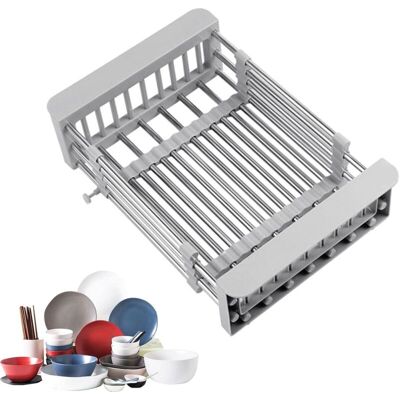 WOIYIC Stainless Steel Retractable Kitchen Drainer - Retractable Dish Drainer - Telescopic Drain Basket with Adjustable Armrest - Stainless Steel Storage WOIYIC Stainless Steel Retractable Kitchen Drainer - Retractable Dish Drainer - Telescopic Drain Basket with Adjustable Armrest - Stainless Steel Storage