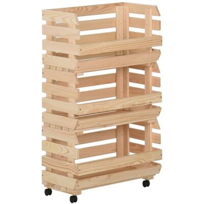 vidaXL Solid Pinewood Vegetable Trolley Kitchen Cart Storage Shelf Trolley vidaXL Solid Pinewood Vegetable Trolley Kitchen Cart Storage Shelf Trolley