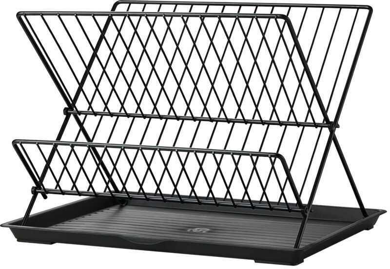 LIVINGANDHOME 2 Tier Foldable Countertop Dish Drying Rack with Drip Tray