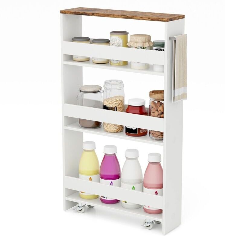 COSTWAY 3-tier Slim Storage Cart Narrow Rolling Kitchen Serving Cart w/ Open Shelves