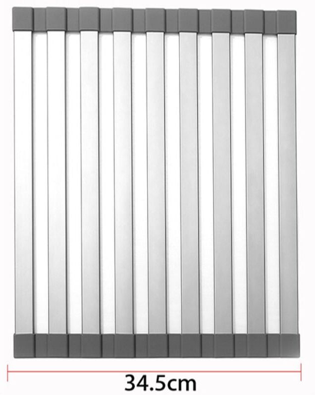 TONCHEAN Large Roll-Up Dish Drainer, Roll-Up Dish Drainer, Sink Cover, Kitchen Sink Accessories, Roll-Up Aluminum Drainer, Foldable, Roll-Up (48×34.5cm)