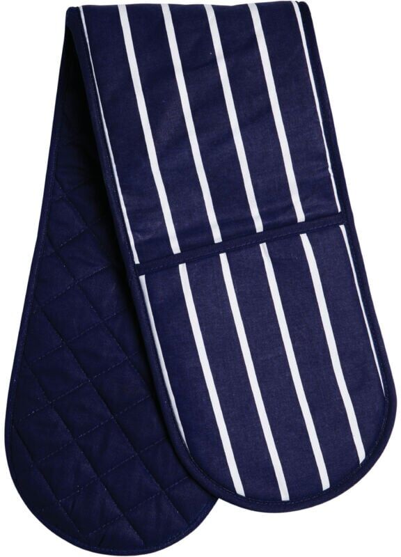 Premier Housewares - Interiors by Premier Blue Butcher Stripe Double Oven Glove, Quilted Glove Oven Mit, Heat Resistant Premium Oven Gloves for