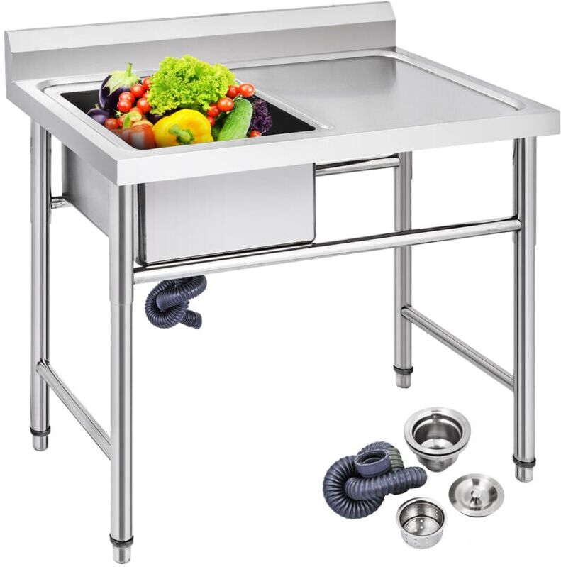 Vevor - Mophorn Handmade Sink Non-magnetic Stainless Steel Kitchen Sink 1 Compartment 16 x 15.5 x 10 Inch Huge Tub Sink with Right Hand Platform for