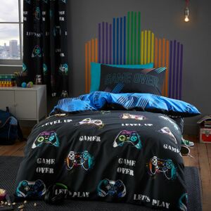 Catherine Lansfield - Kids Game Over Reversible Easy Care Duvet Cover Set, Black, Double