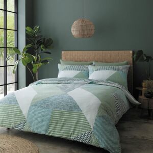 Catherine Lansfield Larsson Geo Easy Care Reversible Duvet Cover Set, Green, Single