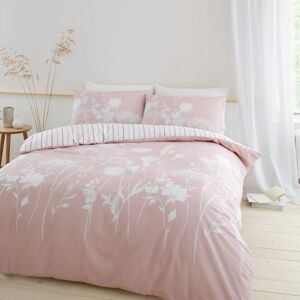 Catherine Lansfield - Meadowsweet Floral Print Easy Care Reversible Duvet Cover Set, Blush, Double