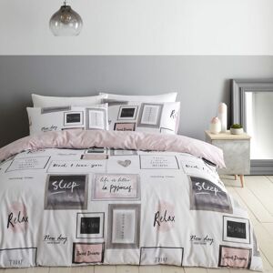 Catherine Lansfield - Sleep Dreams Print Reversible Easy Care Duvet Cover Set, Blush, Single