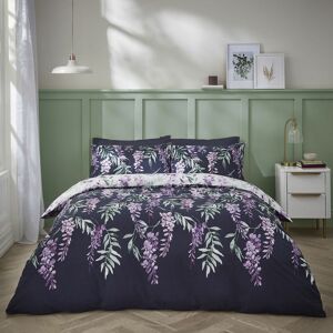 Catherine Lansfield - Wisteria Easy Care Reversible Duvet Cover Set, White/Navy, Double