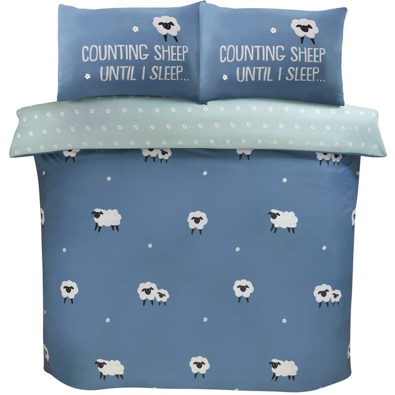 Rapport Home Bedding 180 TC Counting Sheep Duvet Cover Set Blue King - Blue