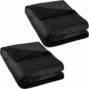 Tectake - 2 blankets polyester 220x240cm - blanket, throw, fleece blanket - black - black