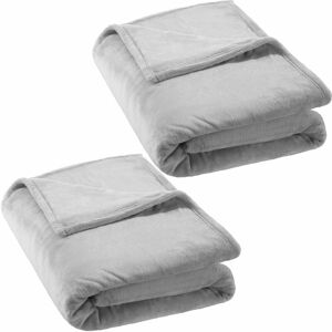 Tectake - 2 blankets polyester 220x240cm - blanket, throw, fleece blanket - grey - grey