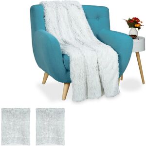 Relaxdays - 3x Soft Blankets Faux Fur, Cuddly Throw for Couch, Bed, Double Layered Fluffy Bedspread, 150x200cm, White/Grey
