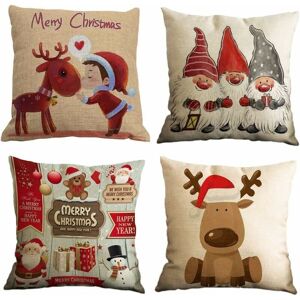 Langray - 4 Pieces Cushion Cover Merry Christmas Decorative Cushion Cover Winter Gnomes Elk Santa Claus Pattern Cotton Linen Throw Pillowcases 45x45