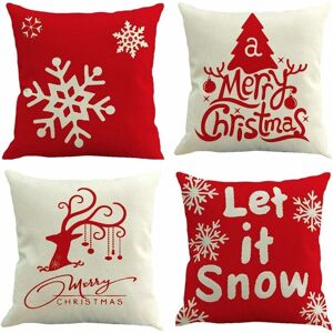 LANGRAY 4 Pieces Cushion Cover Merry Christmas Decorative Cushion Cover Winter Snowflake Elk Christmas Tree Pattern Cotton Linen Throw Pillowcases 45x45 cm