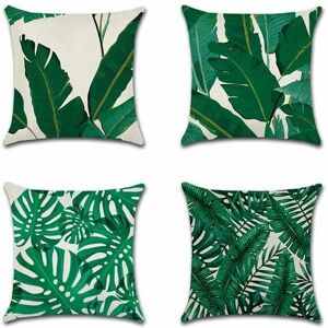 ORCHIDÉE 4 square pillowcases with tropical green leaf print (45 x 45 cm)