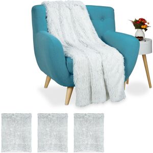 Relaxdays - 4x Soft Blankets Faux Fur, Cuddly Throw for Couch, Bed, Double Layered Fluffy Bedspread, 150x200cm, White/Grey