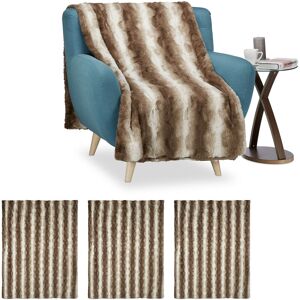 Relaxdays - 4x Soft Blankets Faux Fur, Cuddly Throw for Couch, Bed, Double Layered Fluffy Bedspread, 150x200 cm, Brown