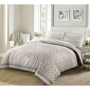 Kampala Hill - Aaliyah Lace Effect Duvet Cover Set Bedding with Pillowcases - Silver - King - Silver