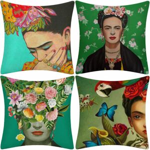 AlwaysH4 Piece Oil Painting Frida Kahlo Self Portrait Cotton Linen Throw Pillow Case Car,Cushion Sofa,Couch,Bedspread 18