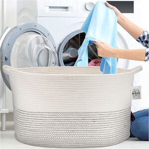 Alwaysh - Large Woven Cotton Rope Basket Baby Laundry Hamper For Blankets Toys Storage Basket With Handle Quilt Cushions Storage Bins Yarn Laundry