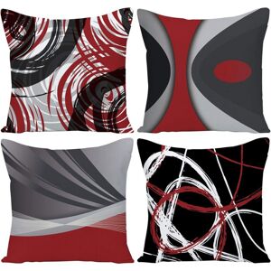 ALWAYSH Set of 4 Modern Abstract Cushion Covers Stripes Red Gray Black White Acrylic Bold Gray Decorative Pillow Cases Home Decor Square 18 x 18 Inch Pillow