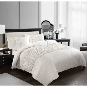 KAMPALA HILL Aurora Crinkle Panel Duvet Cover Set Diamonte Detail Bedding White -King - White