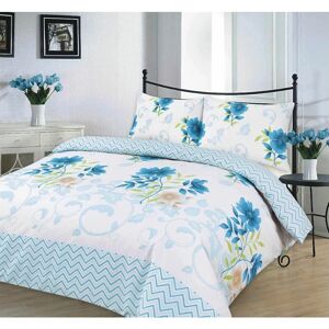 Kampala Hill - Bethany Floral Duvet Cover Set Reversible Zig Zag Bedding - Blue - Double - Blue