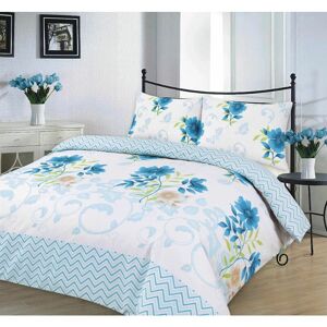 KAMPALA HILL Bethany Floral Duvet Cover Set Reversible Zig Zag Bedding - Blue - Single - Blue