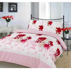 Kampala Hill - Bethany Floral Duvet Cover Set Reversible Zig Zag Bedding - Red - Double - Red