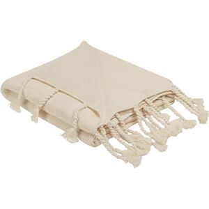 Beliani - Knitted Diagonal Stitch Cotton Oversized Throw Blanket Beige Nazilli - Beige