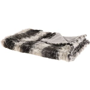 Beliani - Retro Striped Blanket Throw Fluffy Faux Fur 150 x 200 cm Grey and White Taza - Grey
