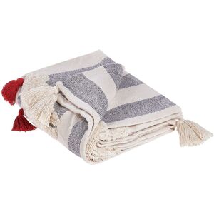 Beliani - Blanket Bed Throw Cotton Tufted Horses Pattern 125 x 150cm White and Grey Namtar - White