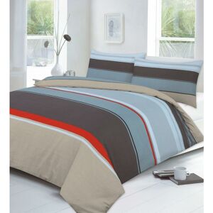 Kampala Hill - Carter Striped Duvet Cover Set Bedding with Pillowcases - Blue - Double - Brown