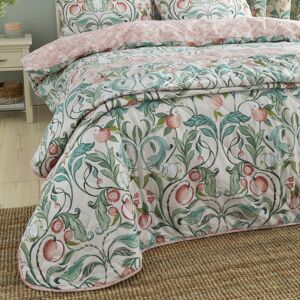 Catherine Lansfield - Clarence Floral Print Easy Care Quilted Bedspread, Natural/Green, 220 x 230 Cm