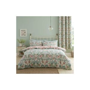 Catherine Lansfield - Clarence Floral Duvet Cover Set Floral Revrsible Bedding Green/Neutral - King - Green