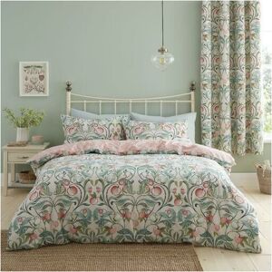 Catherine Lansfield Clarence Floral Duvet Cover Set Floral Revrsible Bedding Green/Neutral - Single - Green