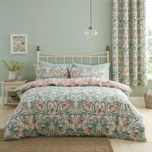 Catherine Lansfield - Clarence Floral Print Easy Care Reversible Duvet Cover Set, Natural/Green, Double