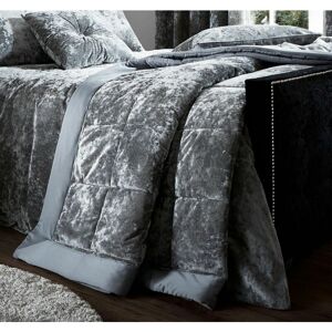 BIANCA Crushed Velvet Bedspread Quilted Throw, Silver, 220 x 220 cm - Silver