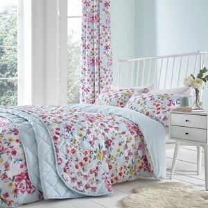 Catherine Lansfield - Flower Patchwork Reversible Easy Care Duvet Cover Set, Duck Egg, Super King